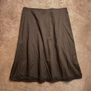 Y2K Midi Skirt Ruffled Hem Brown A Line Tie Back Waist Bohemian Peasant Indie